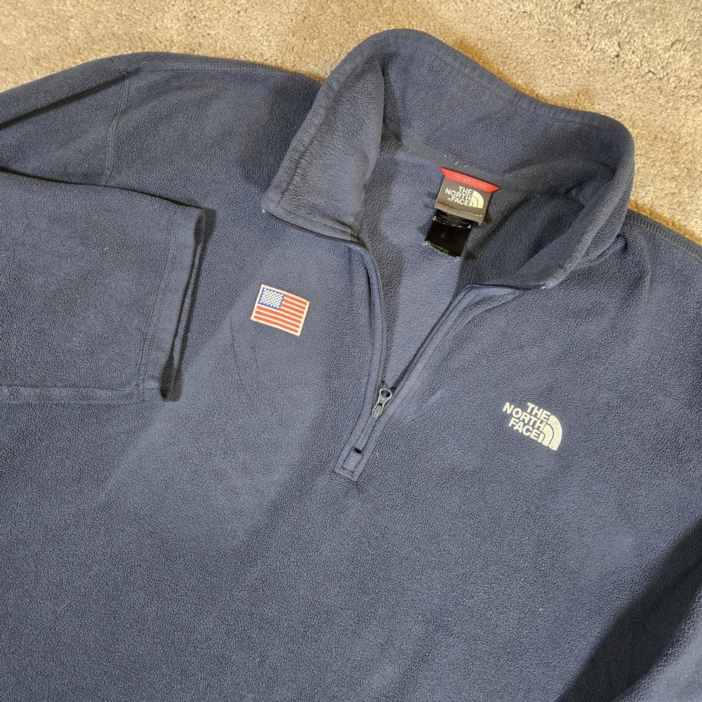 The North Face 1/4 Zip Fleece Navy Blue Men's 2XL Jacket American Flag